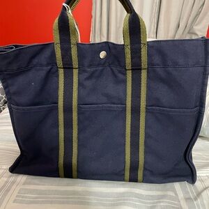 Hermes Navy and Olive Tote Bag